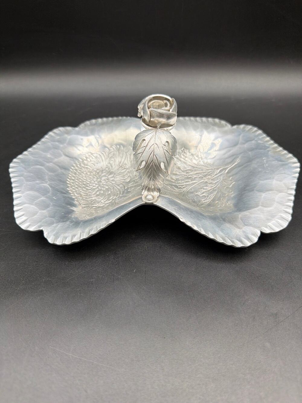 Continental Silverlook 754 Double Candy Nut Dish Rose Handle Aluminum Vintage